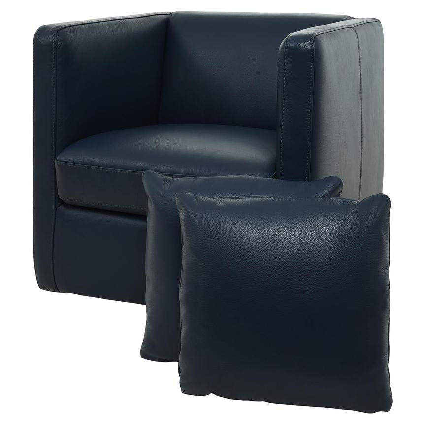 Cute Blue Leather Accent Chair w/2 Pillows  main image, 1 of 11 images.