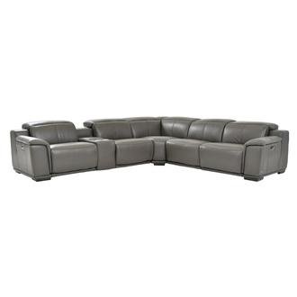 Davis 2.0 Dark Gray Leather Power Reclining Sectional with 6PCS/2PWR