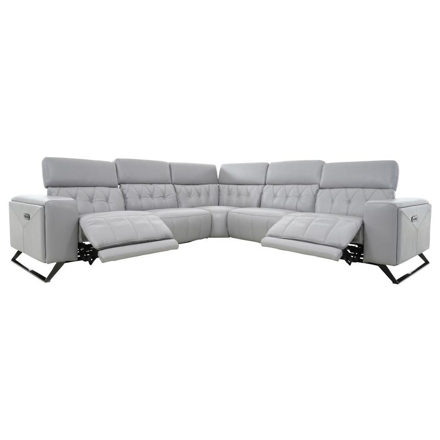 Anchi Silver Leather Power Reclining Sectional with 5PCS/3PWR  alternate image, 2 of 11 images.