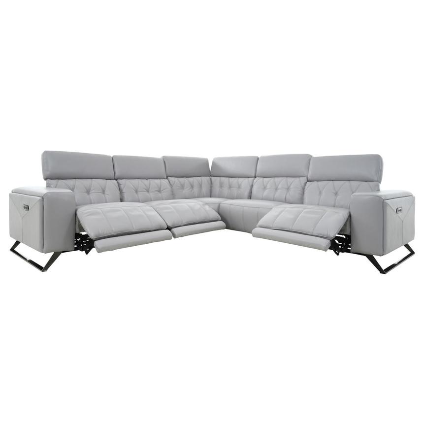 Anchi Silver Leather Power Reclining Sectional with 5PCS/3PWR alternate image, 3 of 11 images.