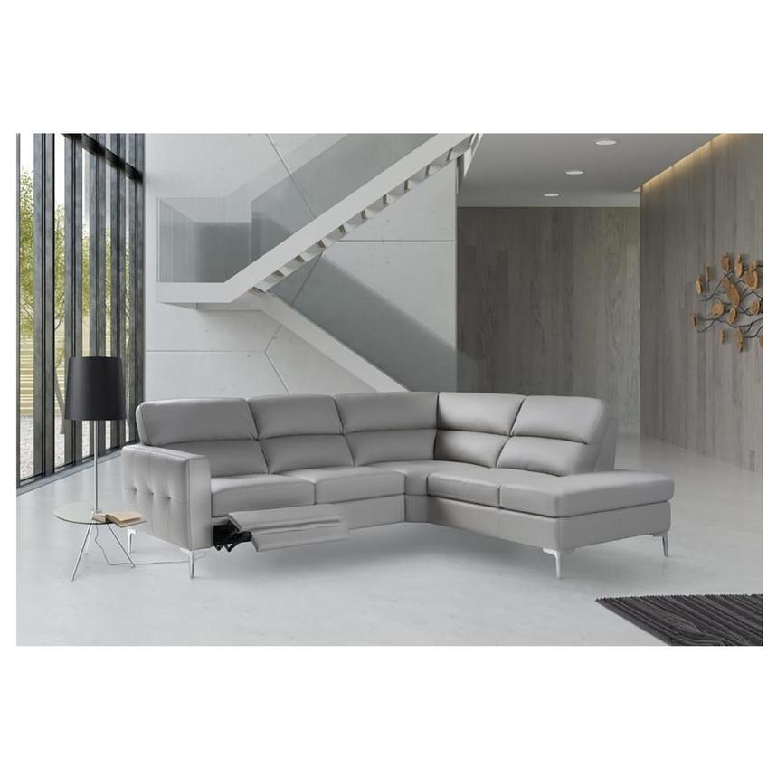 Taormina Gray Leather Corner Sofa w/Right Chaise  alternate image, 2 of 13 images.