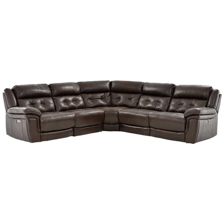 Stallion Brown Leather Power Reclining Sectional with 5PCS/2PWR  main image, 1 of 10 images.