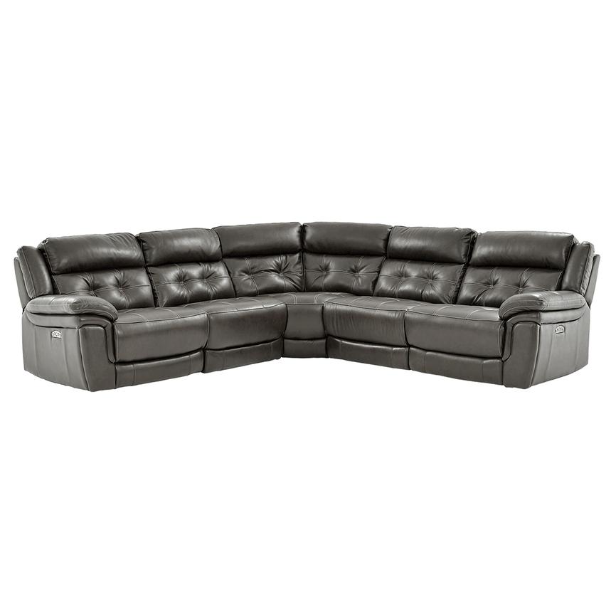 Stallion Gray Leather Power Reclining Sectional with 5PCS/2PWR  main image, 1 of 9 images.