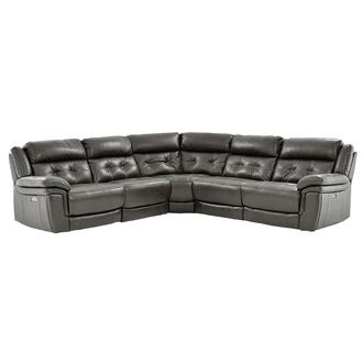 Stallion Gray Leather Power Reclining Sectional with 5PCS/2PWR