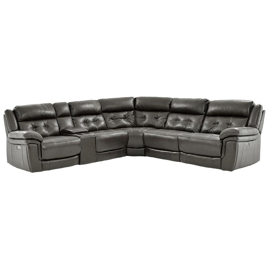 Stallion Gray Leather Power Reclining Sectional with 6PCS/2PWR  main image, 1 of 10 images.