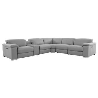 Charlie Light Gray Leather Power Reclining Sectional with 6PCS/2PWR