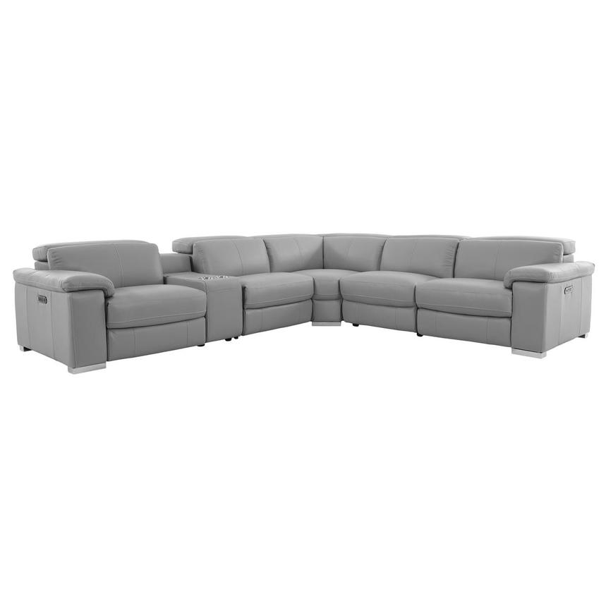 Charlie Light Gray Leather Power Reclining Sectional with 6PCS/2PWR main image, 1 of 16 images.