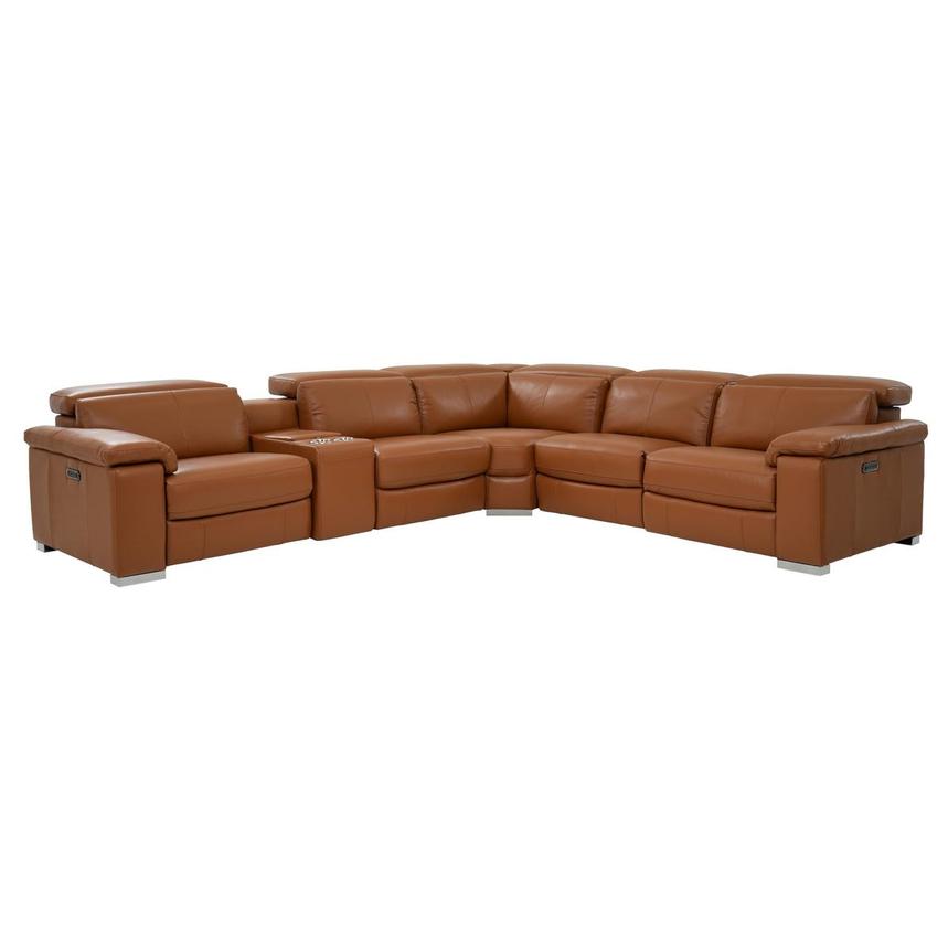 Charlie Tan Leather Power Reclining Sectional with 6PCS/2PWR  main image, 1 of 10 images.