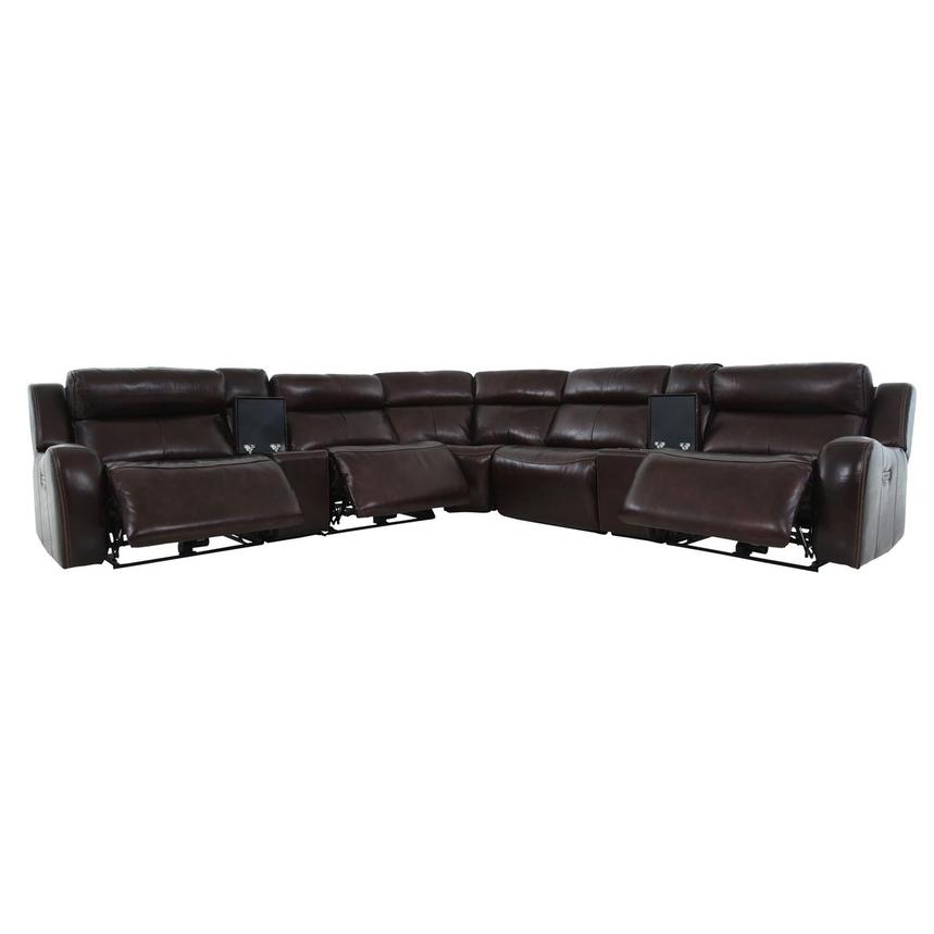 Jake Brown Leather Power Reclining Sectional with 7PCS/3PWR  alternate image, 5 of 17 images.