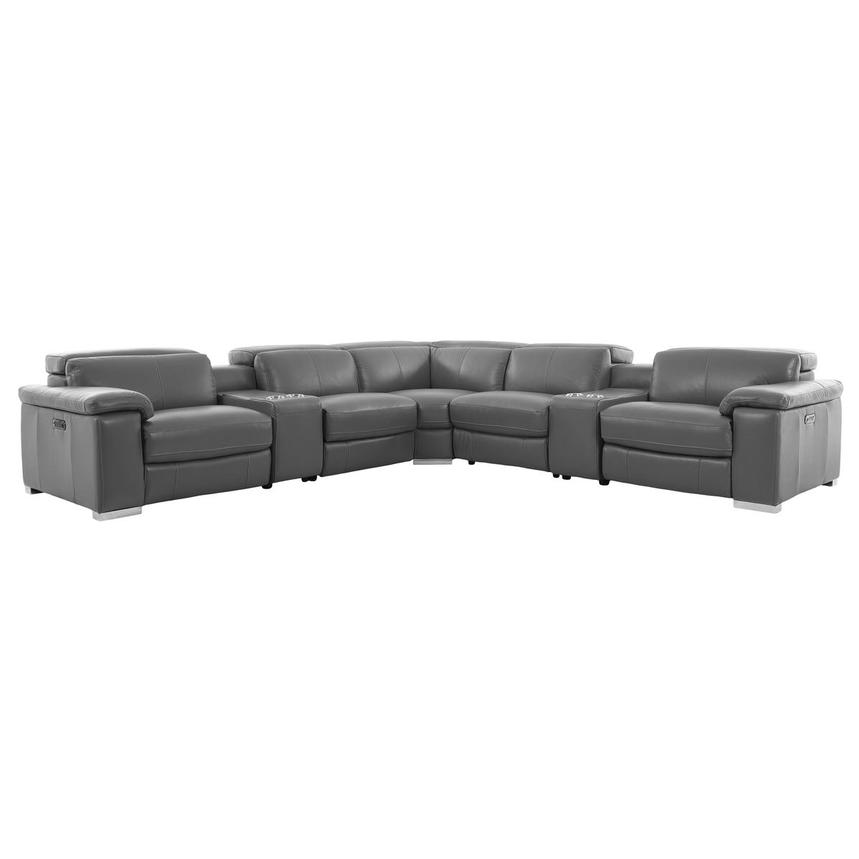 Charlie Gray Leather Power Reclining Sectional with 7PCS/3PWR  main image, 1 of 14 images.