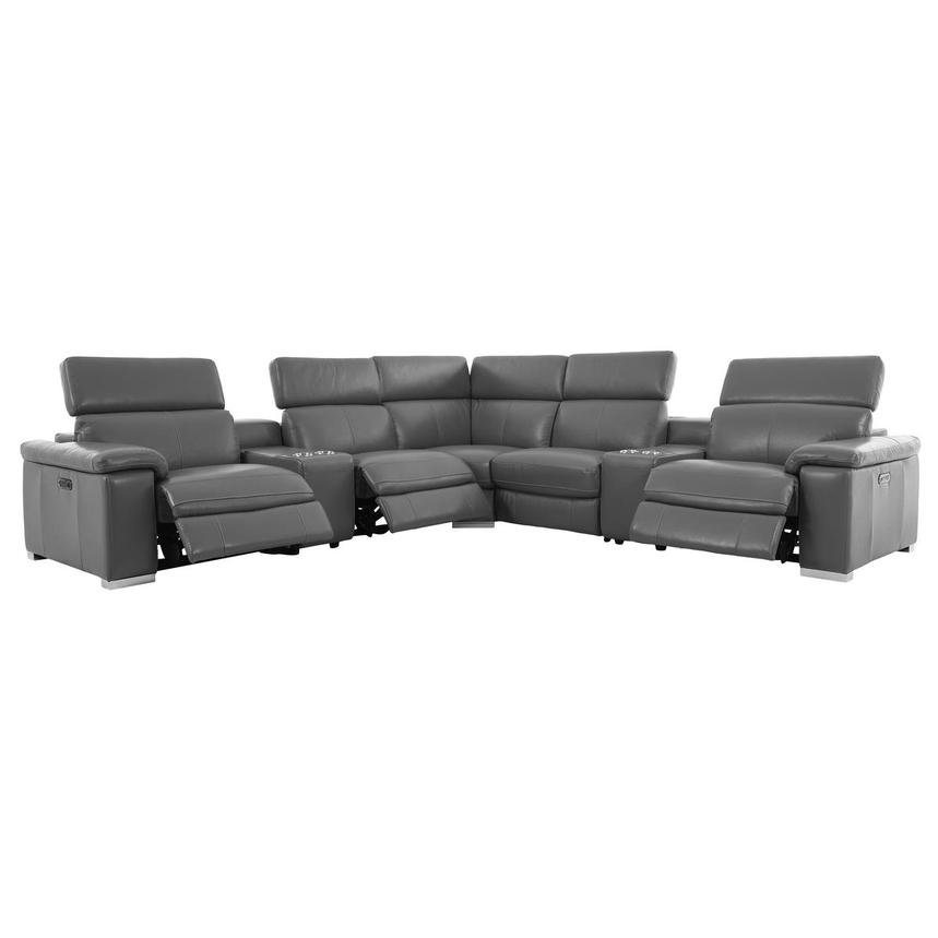 Charlie Gray Leather Power Reclining Sectional with 7PCS/3PWR El