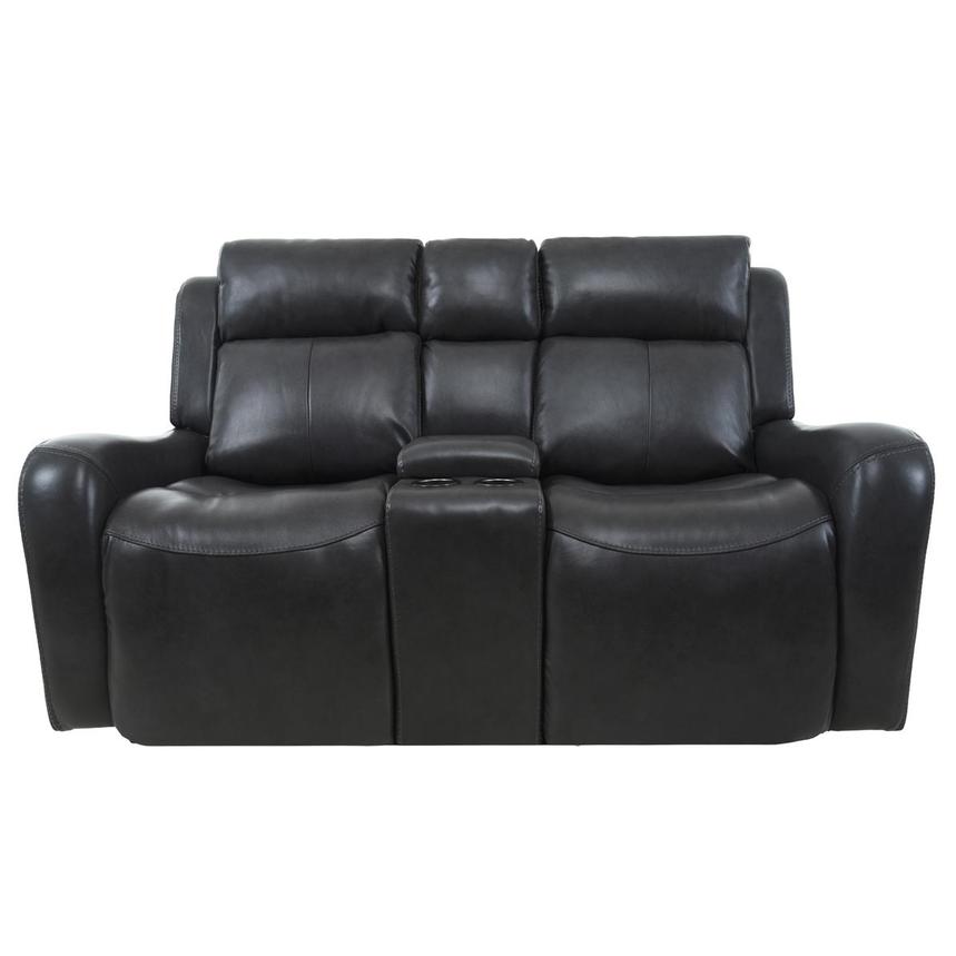 Jake Gray Leather Power Reclining Sofa w/Console  main image, 1 of 17 images.