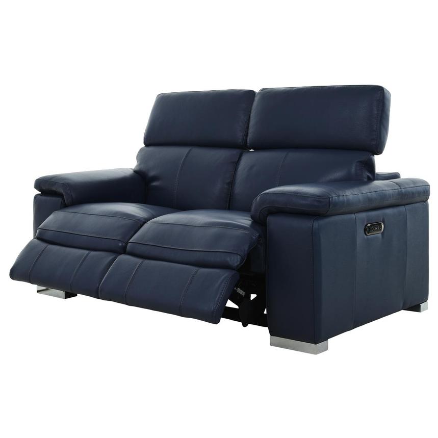 Charlie Blue Leather Power Reclining Loveseat  alternate image, 3 of 11 images.