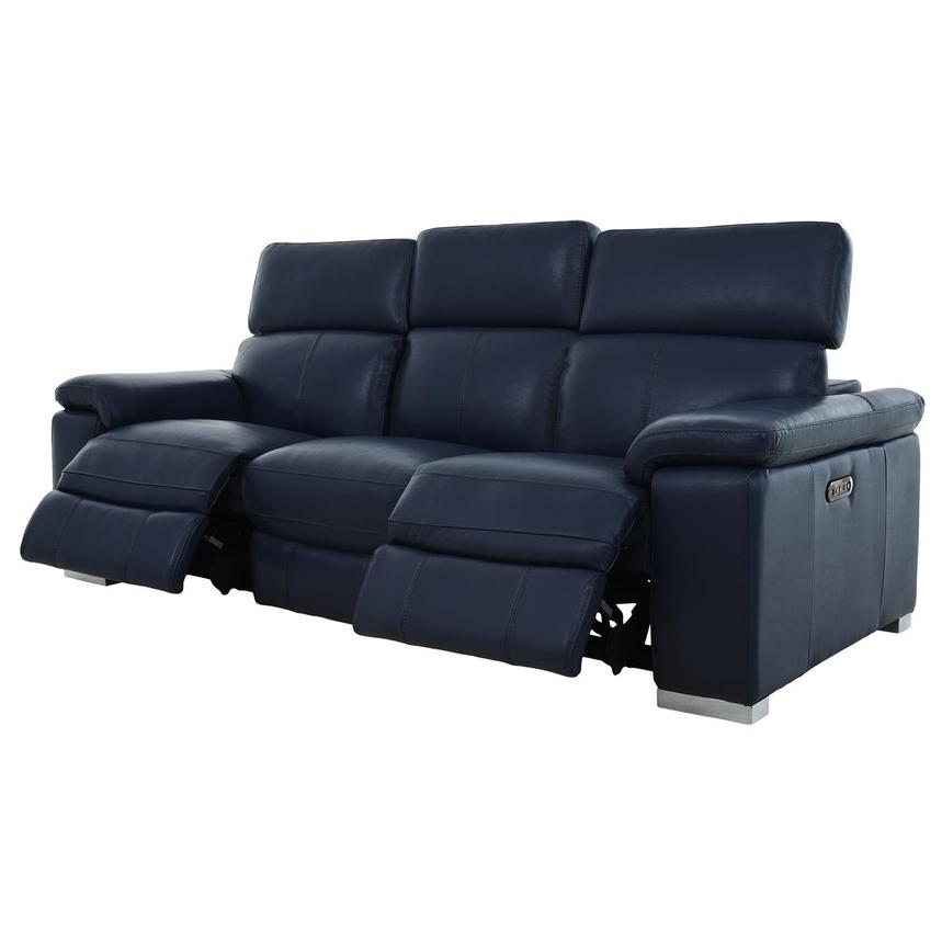 Charlie Blue Leather Power Reclining Sofa  alternate image, 3 of 11 images.