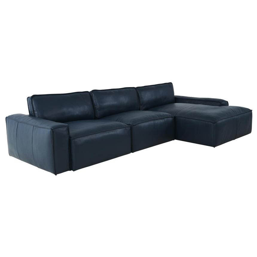 Kira Blue Leather Corner Sofa w/Right Chaise  alternate image, 3 of 10 images.