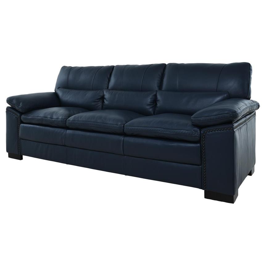 Kyler Blue Leather Sofa  alternate image, 2 of 8 images.