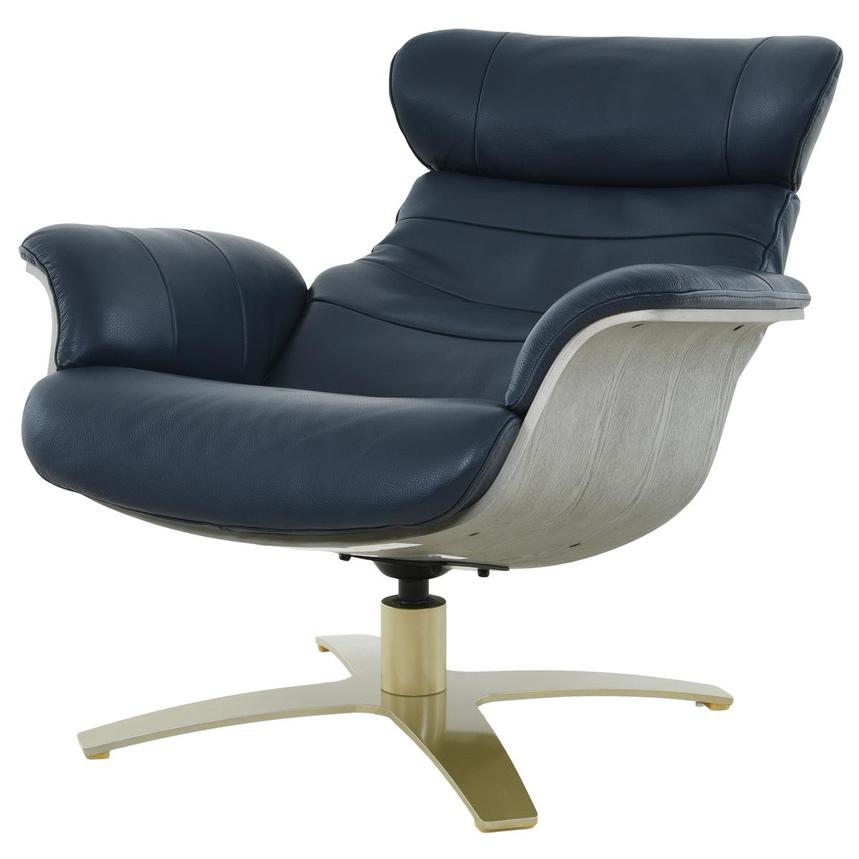 Enzo II Dark Blue Leather Swivel Chair  alternate image, 2 of 11 images.