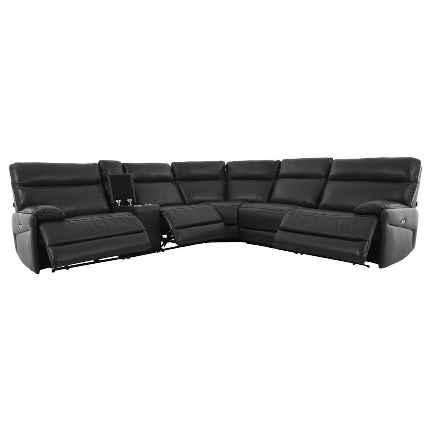 Benz Dark Gray Leather Power Reclining Sectional with 6PCS/3PWR  alternate image, 2 of 11 images.