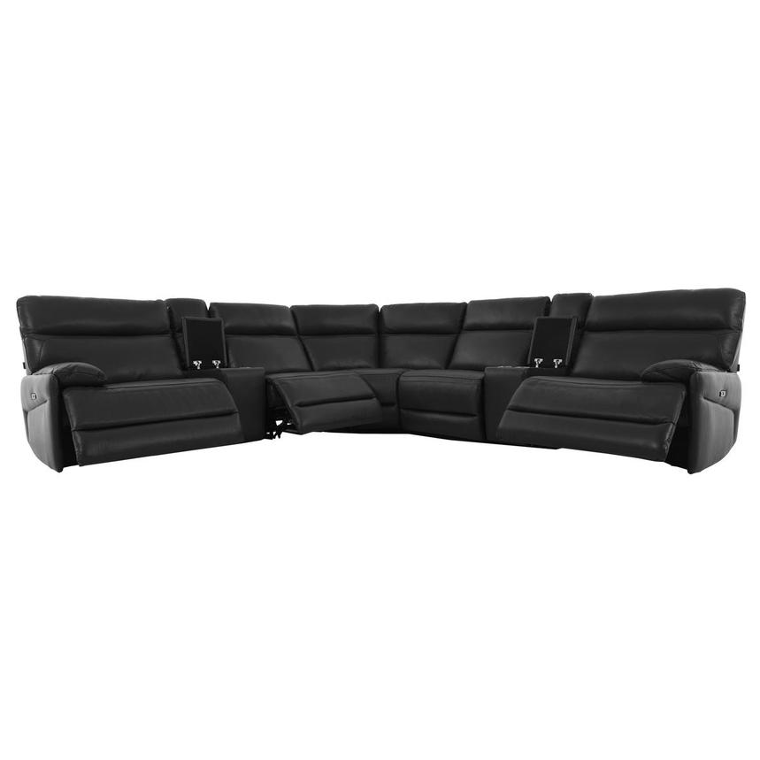 Benz Dark Gray Leather Power Reclining Sectional with 7PCS/3PWR  alternate image, 2 of 12 images.