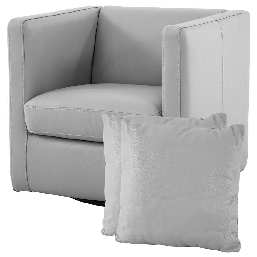 Cute Silver Leather Accent Chair w/2 Pillows  main image, 1 of 13 images.