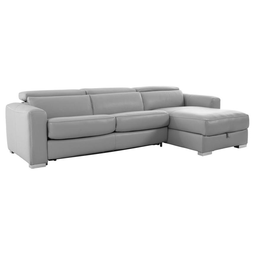 Bay Harbor Silver Leather Sleeper w/Right Chaise main image, 1 of 13 images.