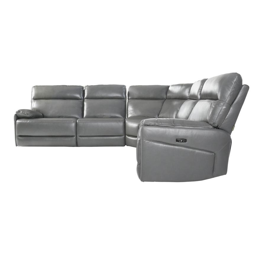 Benz Gray Leather Power Reclining Sectional with 5PCS/2PWR alternate image, 3 of 10 images.