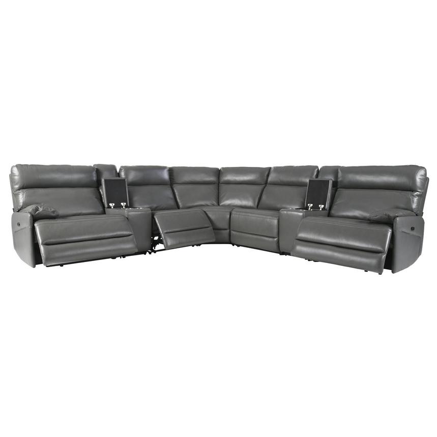 Benz Gray Leather Power Reclining Sectional with 7PCS/3PWR alternate image, 3 of 14 images.