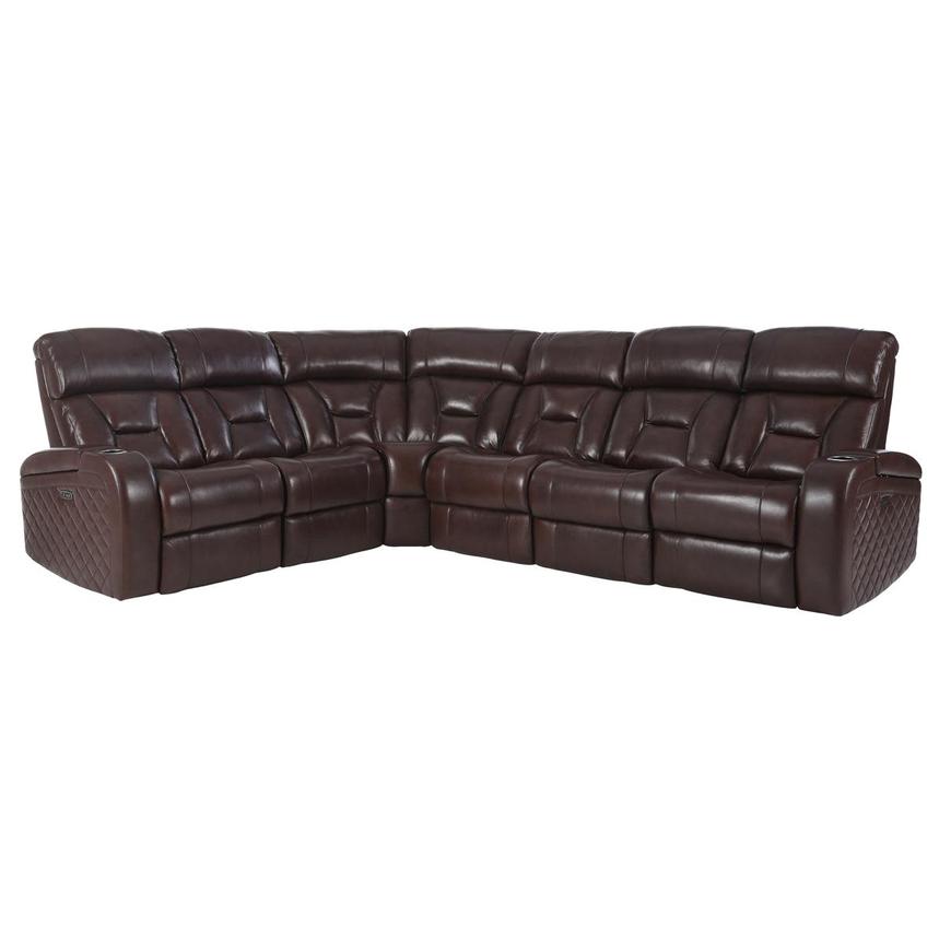Gio Brown Leather Power Reclining Sectional with 6PCS/3PWR main image, 1 of 16 images.