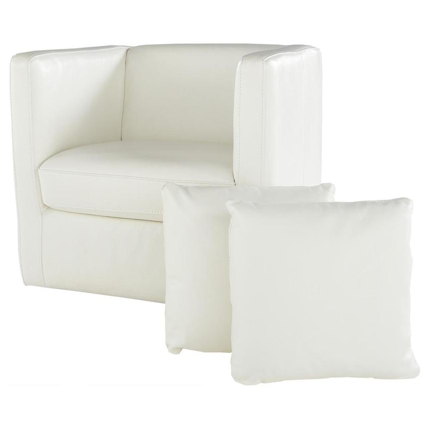 Cute White Leather Accent Chair w/2 Pillows main image, 1 of 8 images.