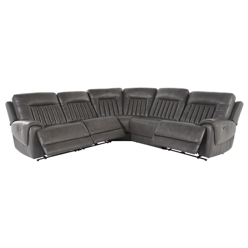 Devin Gray Leather Corner Sofa with 5PCS/3PWR  alternate image, 2 of 5 images.