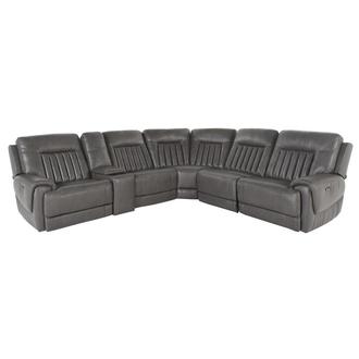Devin Gray Leather Corner Sofa with 6PCS/3PWR
