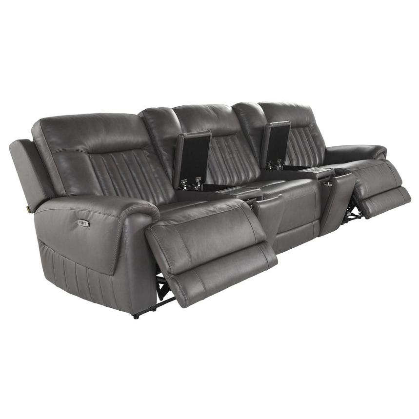 Devin Gray Home Theater Leather Seating with 5PCS/2PWR  alternate image, 3 of 7 images.