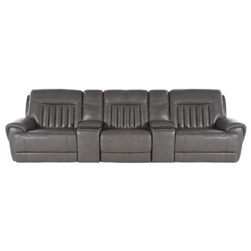 Devin Gray Home Theater Leather Seating with 5PCS/3PWR  main image, 1 of 7 images.