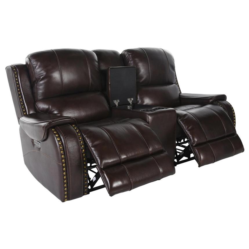 Durham Brown Leather Power Reclining Sofa w/Console  alternate image, 3 of 6 images.