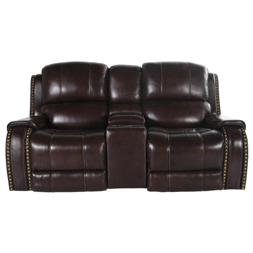 Durham Brown Leather Power Reclining Sofa w/Console main image, 1 of 6 images.
