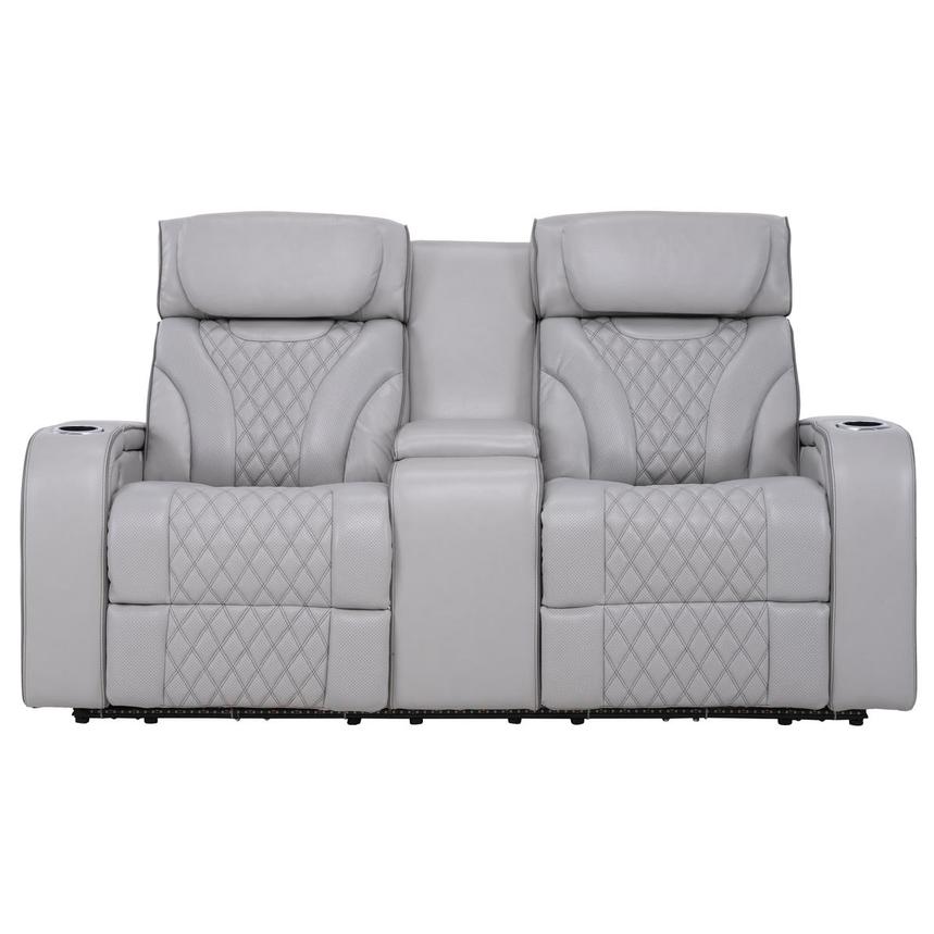 Pummel Gray Leather Power Reclining Loveseat  alternate image, 4 of 13 images.