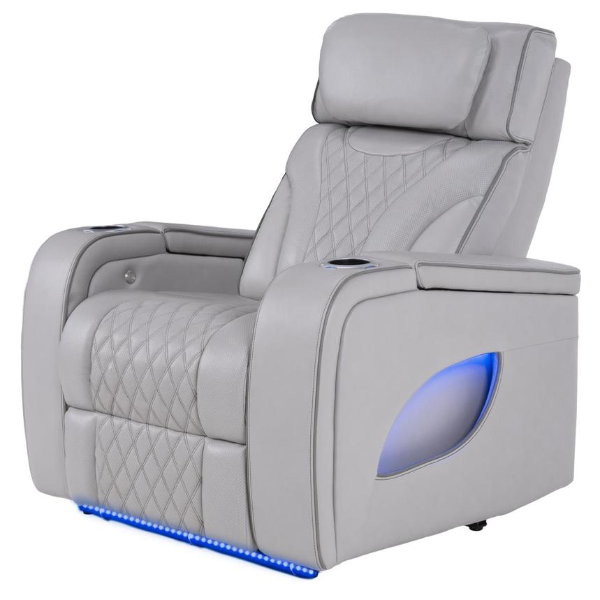 Pummel Gray Leather Power Recliner main image, 1 of 12 images.