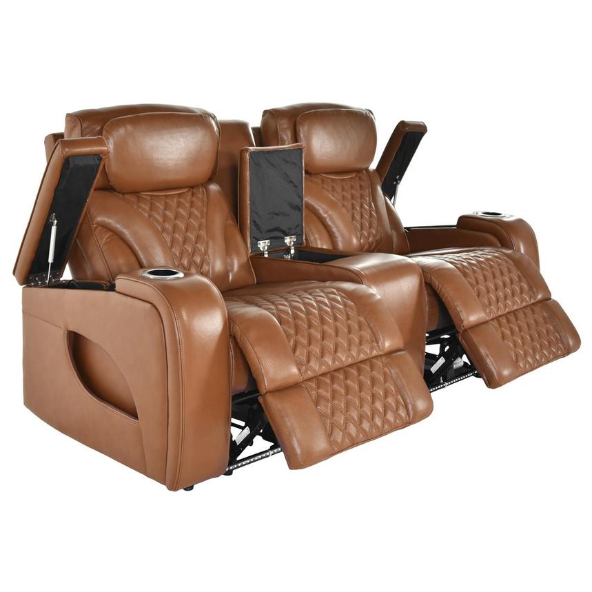 Pummel Tan Leather Power Reclining Loveseat  alternate image, 4 of 9 images.