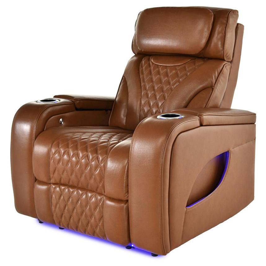 Pummel Tan Leather Power Recliner main image, 1 of 9 images.