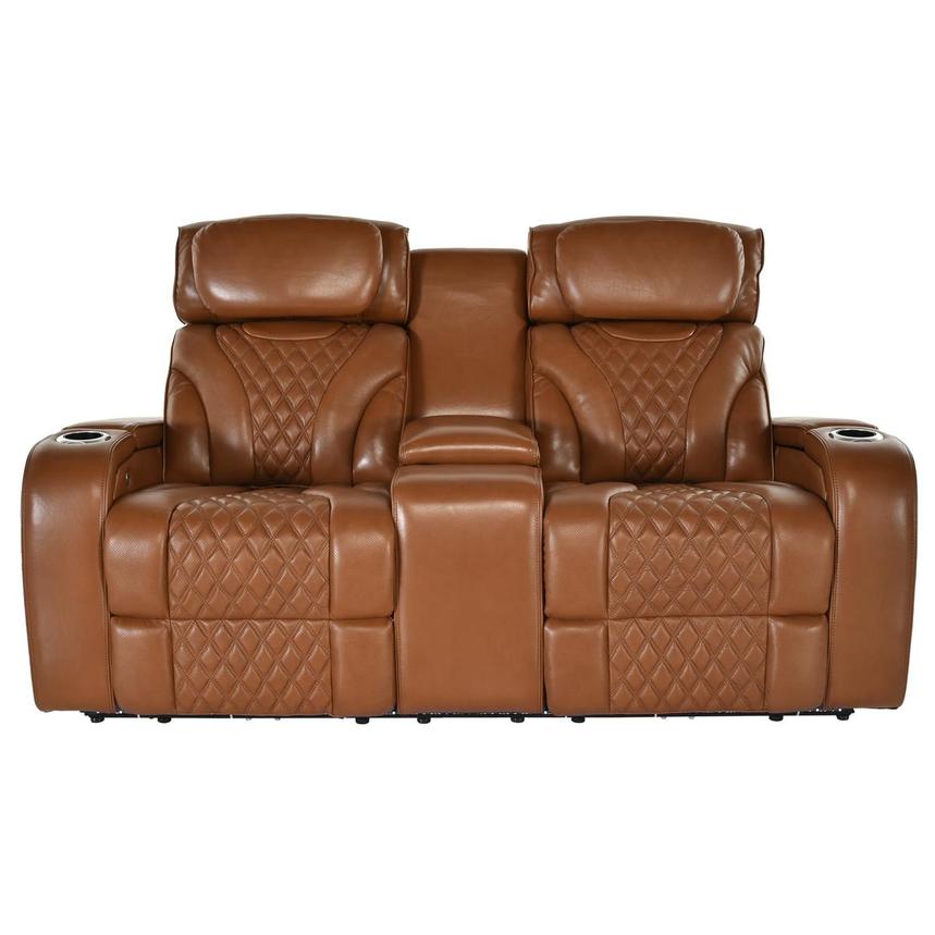 Pummel Tan Leather Power Reclining Loveseat alternate image, 4 of 9 images.