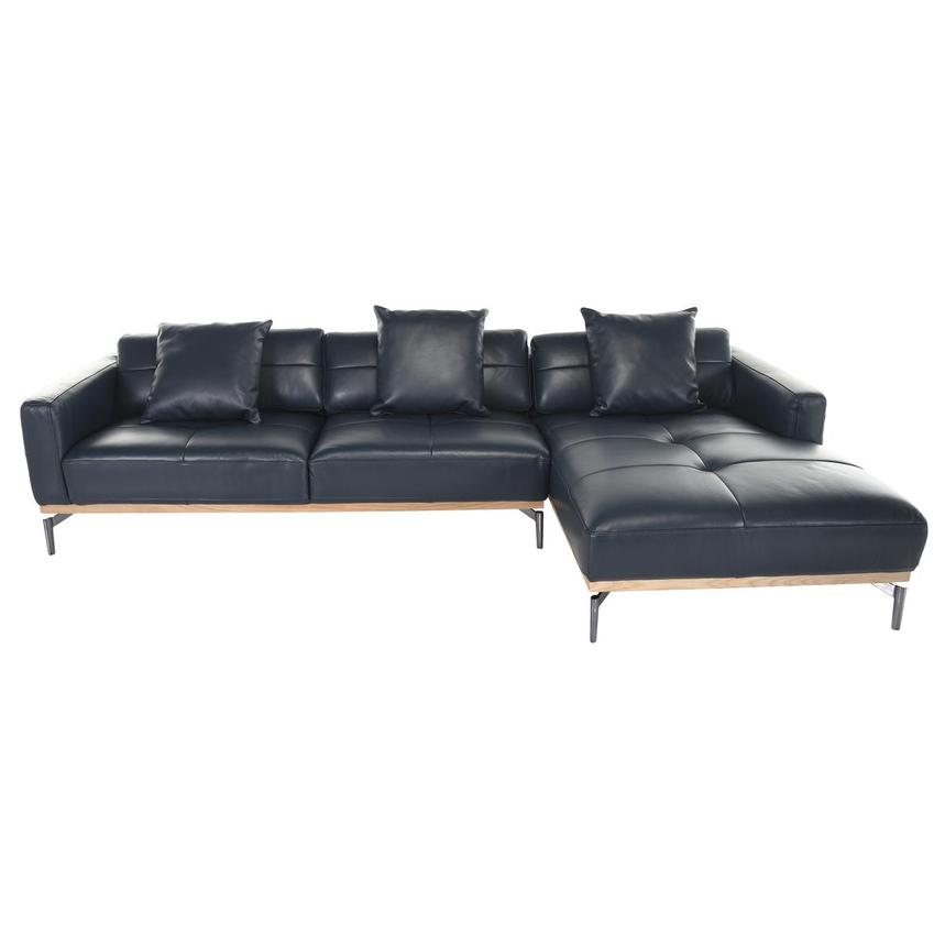 Nate Blue Leather Corner Sofa w/Right Chaise  main image, 1 of 7 images.