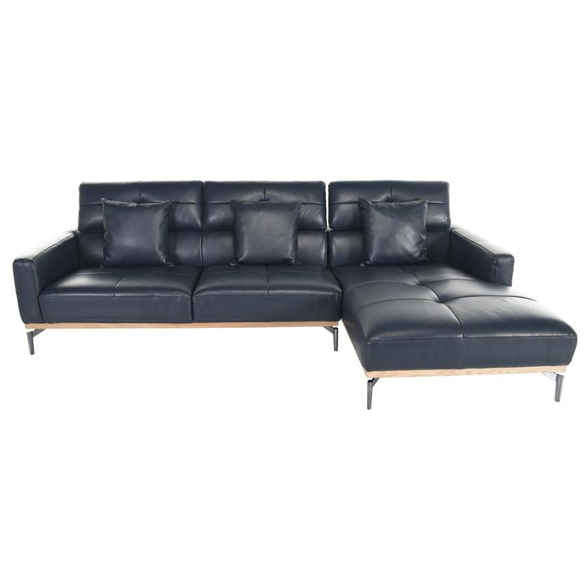 Nate Blue Leather Corner Sofa w/Right Chaise  alternate image, 3 of 7 images.