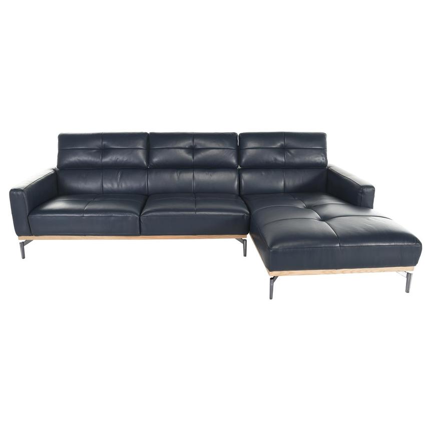 Nate Blue Leather Corner Sofa w/Right Chaise El Dorado Furniture