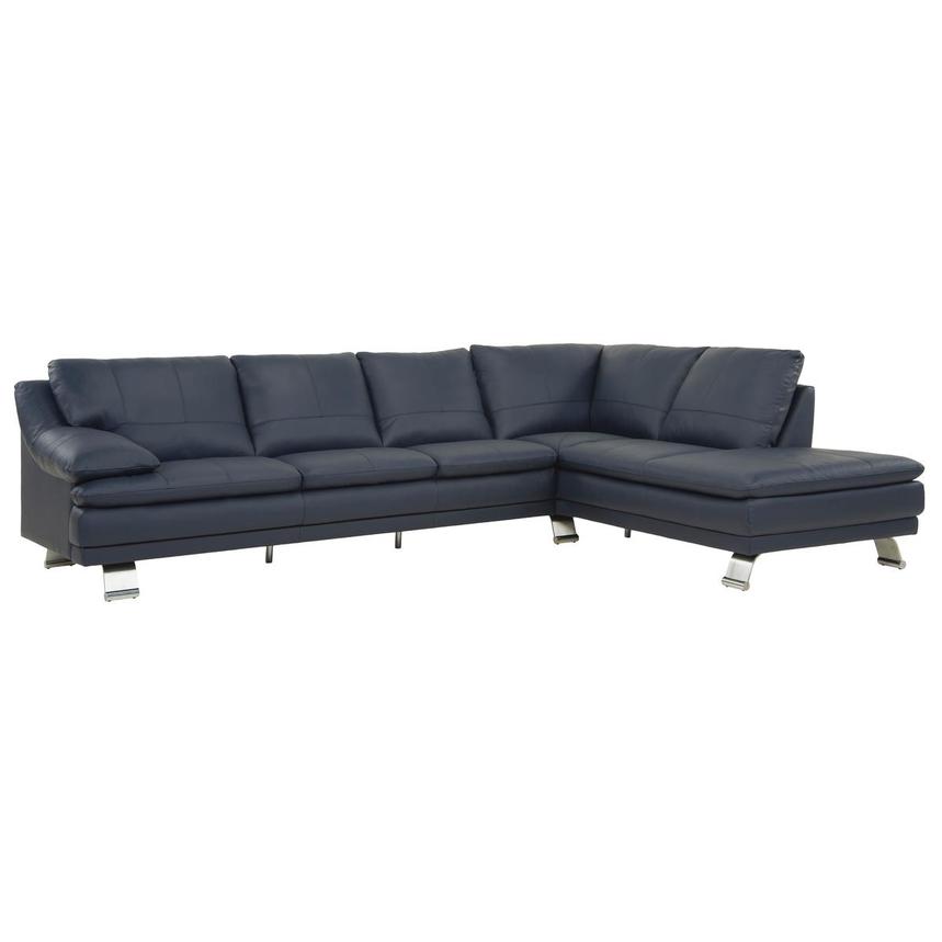 Rio Blue Leather Corner Sofa w/Right Chaise  main image, 1 of 9 images.