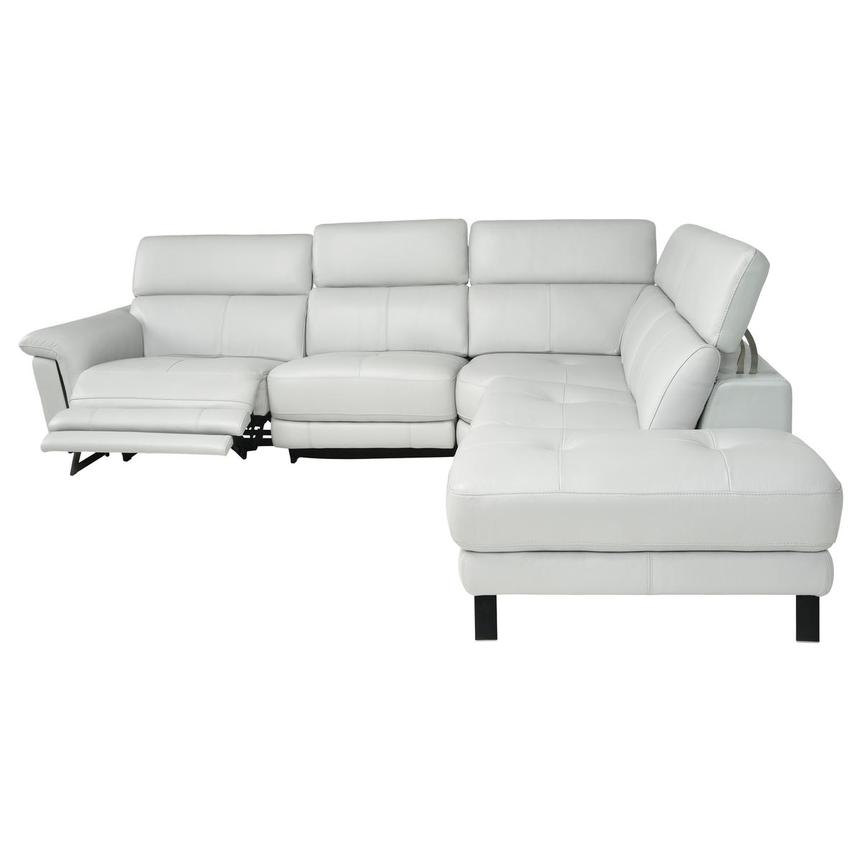 Joshlin Light Gray Leather Power Reclining Sofa w/Right Chaise  alternate image, 8 of 12 images.