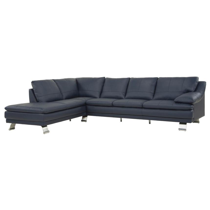 Rio Blue Leather Corner Sofa w/Left Chaise main image, 1 of 9 images.