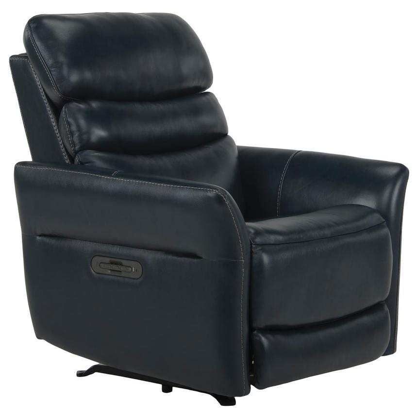 Serenity Blue Leather Power Recliner  main image, 1 of 12 images.