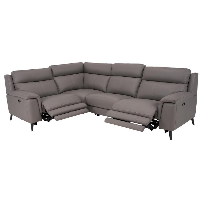 Hazel Gray Leather Power Reclining Sectional with 4PCS/2PWR  alternate image, 2 of 8 images.