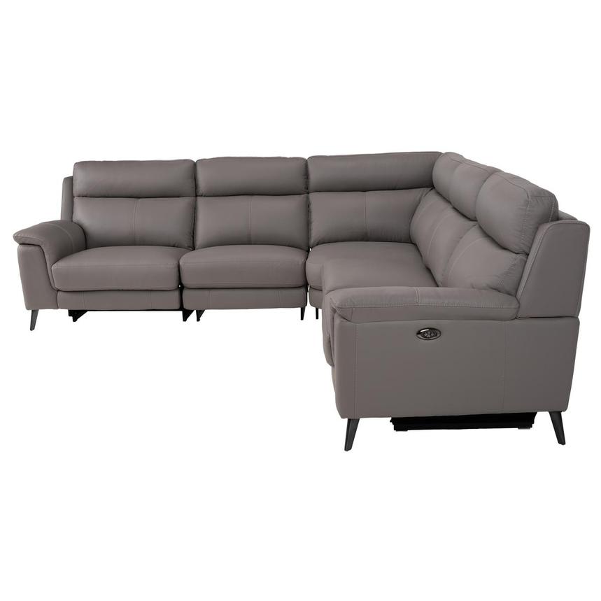 Hazel Gray Leather Power Reclining Sectional with 5PCS/2PWR  alternate image, 3 of 8 images.
