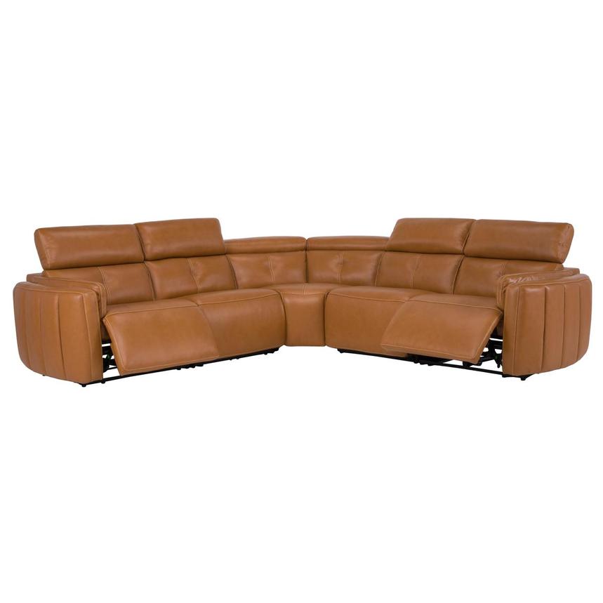 Kamet Tan Leather Power Reclining Sectional with 5PCS/2PWR alternate image, 3 of 8 images.